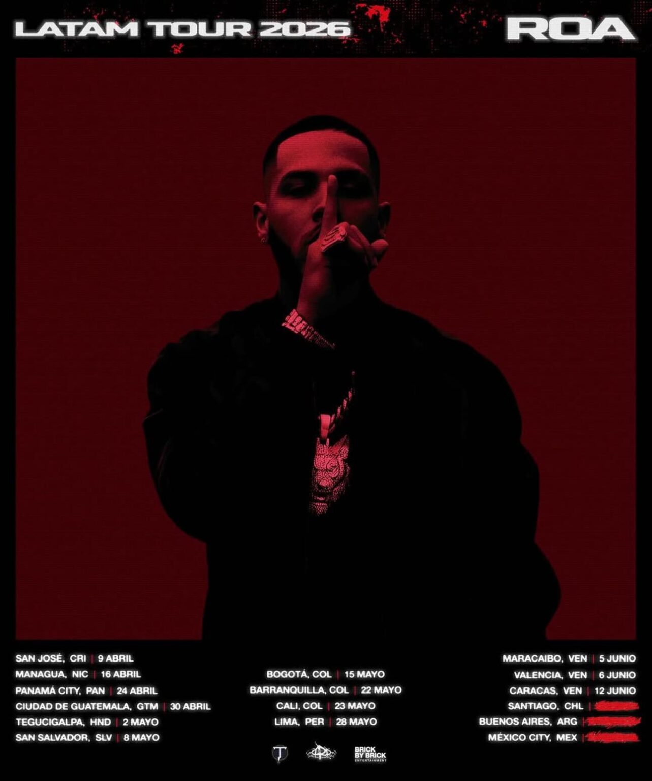 Poster De Roa ROA confirma tres fechas en Venezuela con su LATAM TOUR 2026 – Entradas